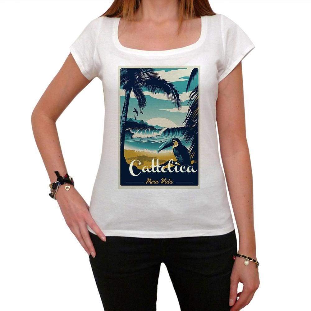 Cattolica Pura Vida Beach Name White Womens Short Sleeve Round Neck T-Shirt 00297 - White / Xs - Casual