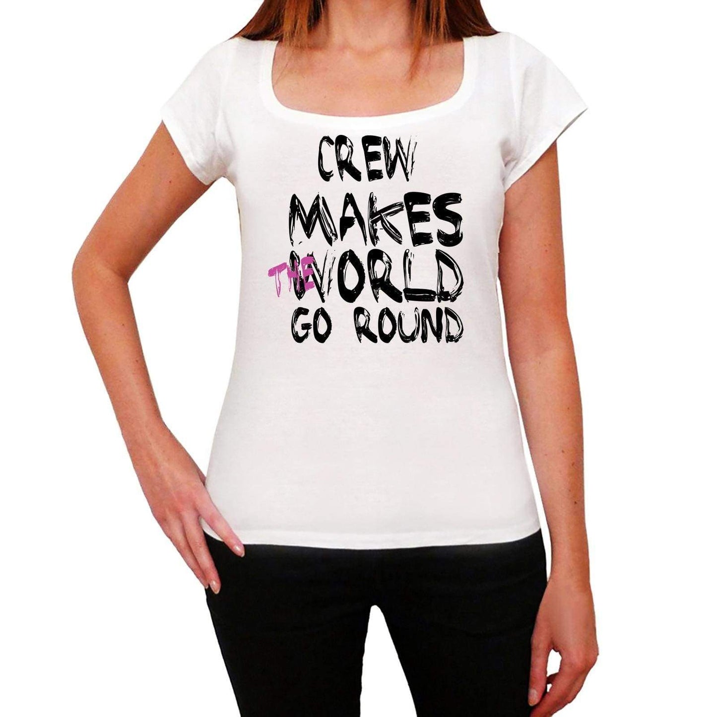 Crew World Goes Round Womens Short Sleeve Round White T-Shirt 00083 - White / Xs - Casual