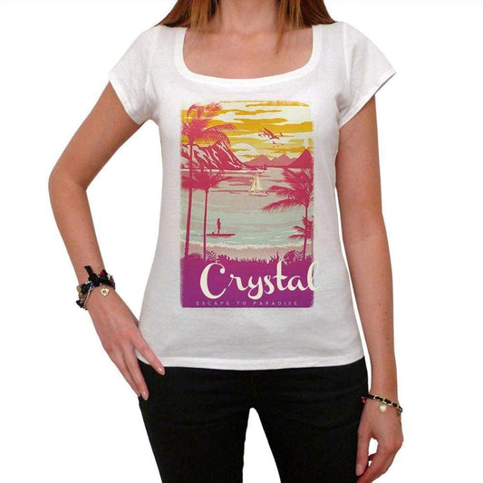 Crystal Escape To Paradise Womens Short Sleeve Round Neck T-Shirt 00280 - White / Xs - Casual