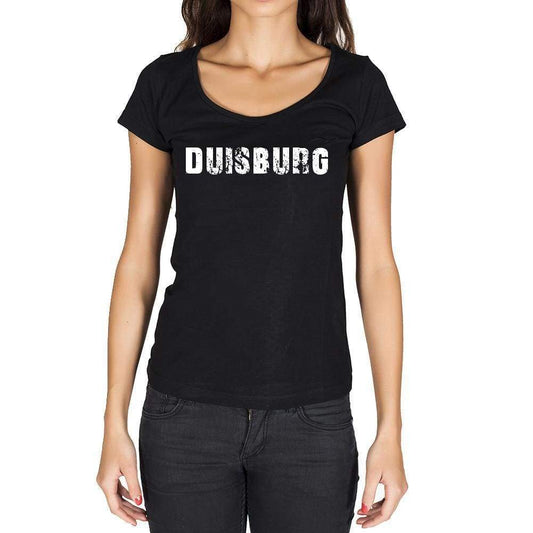 Duisburg German Cities Black Womens Short Sleeve Round Neck T-Shirt 00002 - Casual