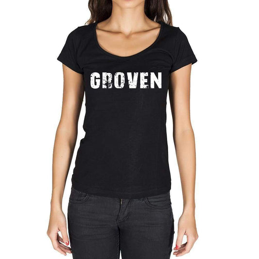 Groven German Cities Black Womens Short Sleeve Round Neck T-Shirt 00002 - Casual