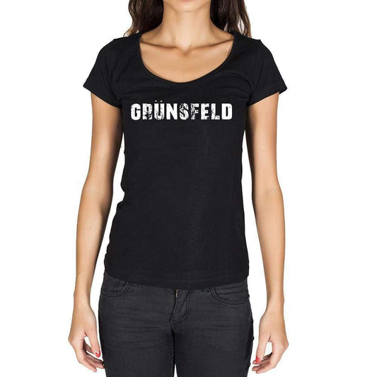 Grünsfeld German Cities Black Womens Short Sleeve Round Neck T-Shirt 00002 - Casual