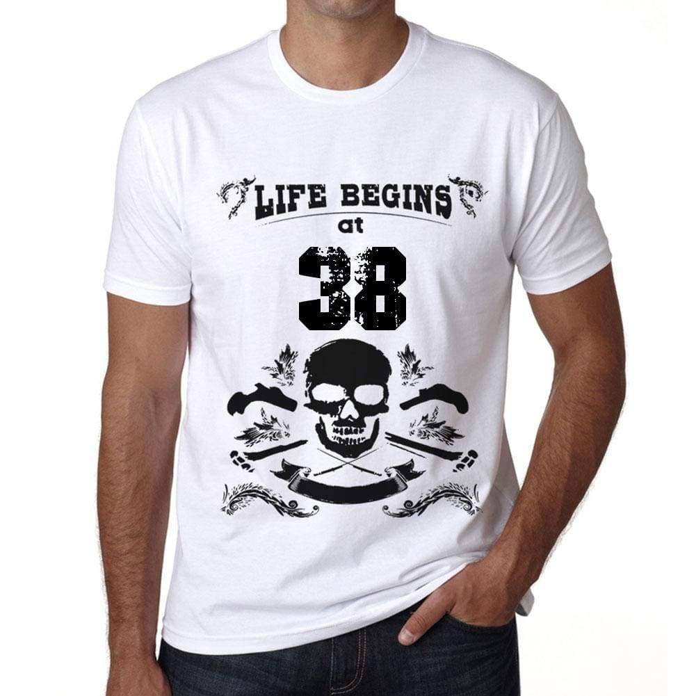 Life Begins At 38 Mens T-Shirt White Birthday Gift 00448 - White / Xs - Casual