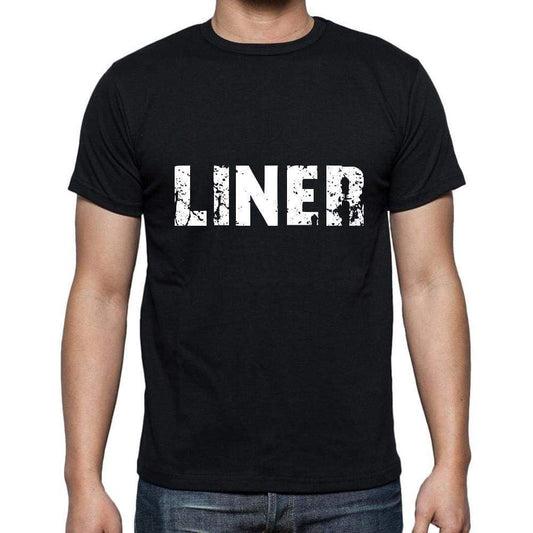 Liner Mens Short Sleeve Round Neck T-Shirt 5 Letters Black Word 00006 - Casual