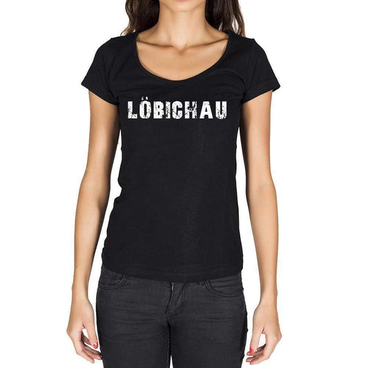Löbichau German Cities Black Womens Short Sleeve Round Neck T-Shirt 00002 - Casual