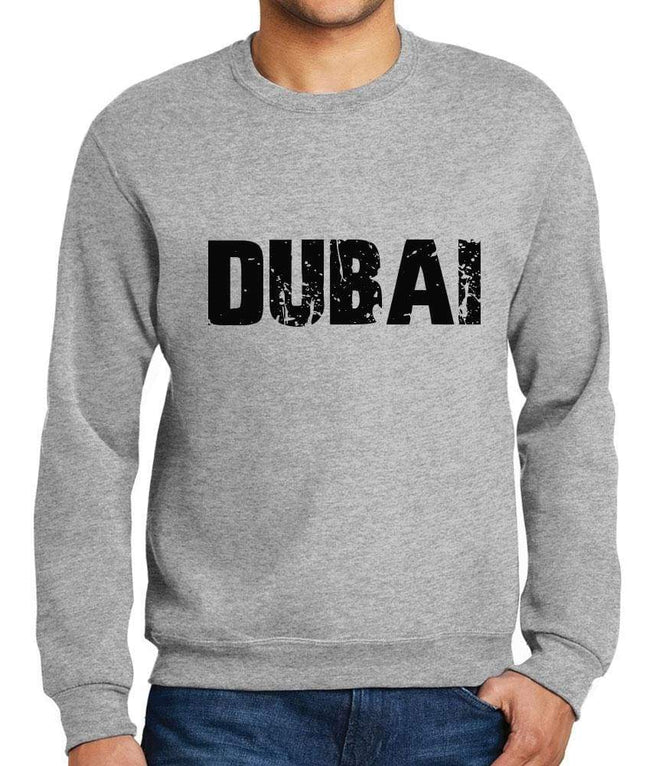 Men's Printed Graphic Sweatshirt Popular Words DUBAI Grey Marl