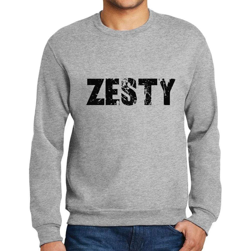 Mens Printed Graphic Sweatshirt Popular Words Zesty Grey Marl - Grey Marl / Small / Cotton - Sweatshirts