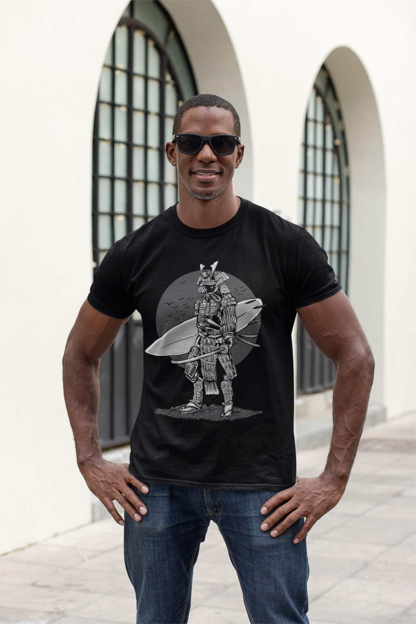 ULTRABASIC Herren Grafik-T-Shirt Samurai Surfer – Lustiges Shirt für Surfer