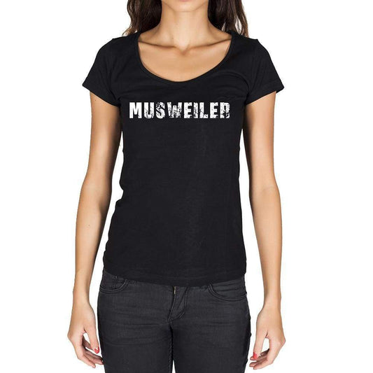 Musweiler German Cities Black Womens Short Sleeve Round Neck T-Shirt 00002 - Casual