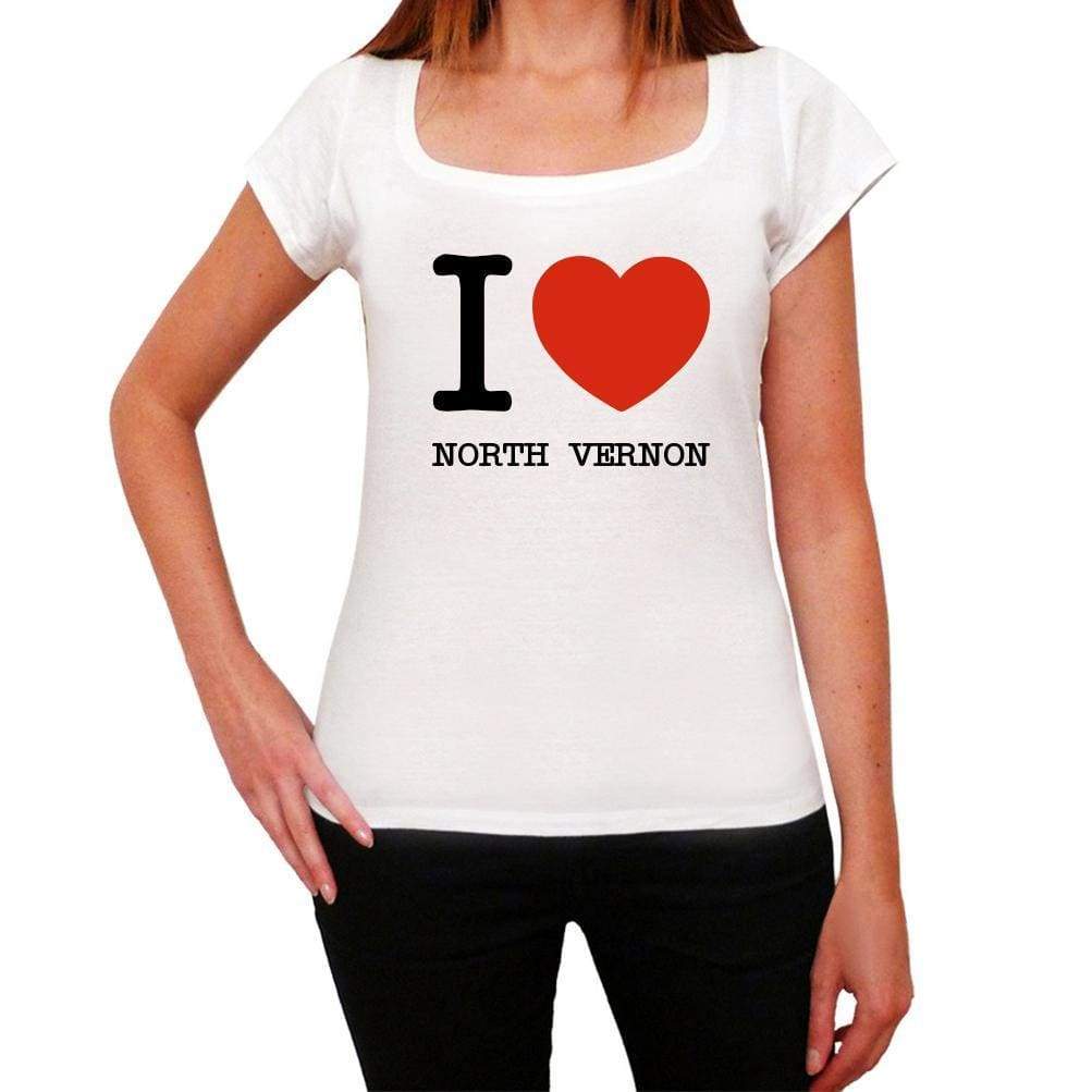 North Vernon I Love Citys White Womens Short Sleeve Round Neck T-Shirt 00012 - White / Xs - Casual