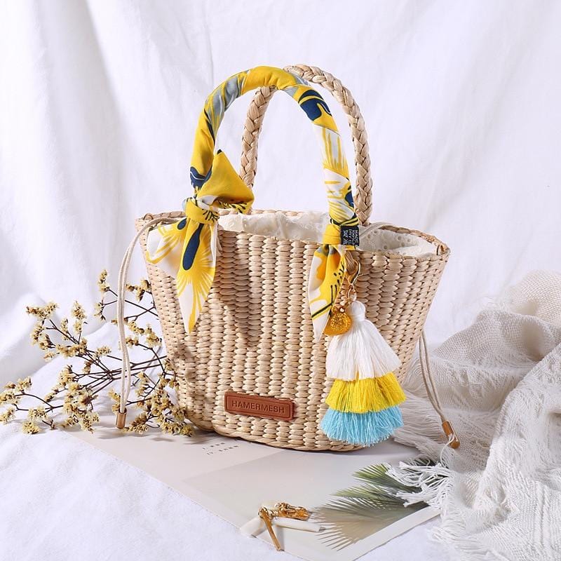 Vintage Straw Bag Basket Rattan Bags Handmade Summer Bags Woven
