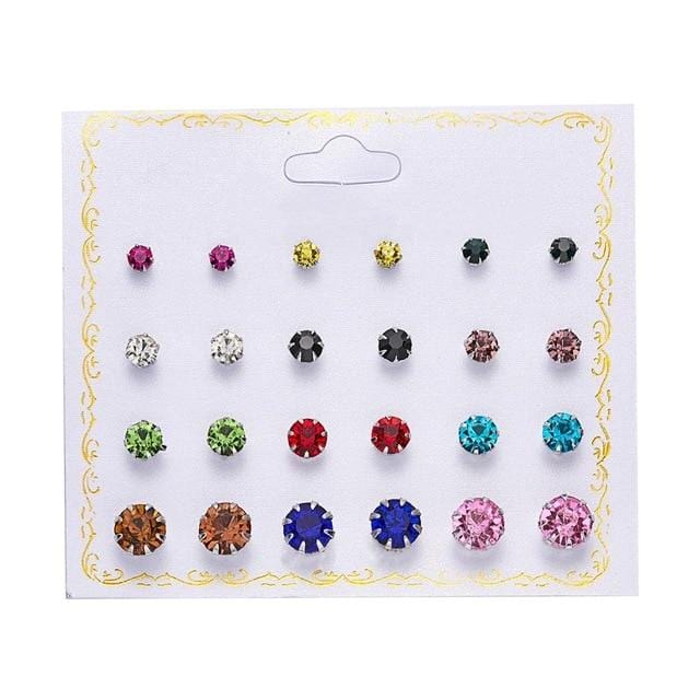 12 paires/ensemble boucles d'oreilles ensemble avec carte boules de Zircon transparentes amour fleurs boucles d'oreilles femmes imité perle boucles d'oreilles bijoux