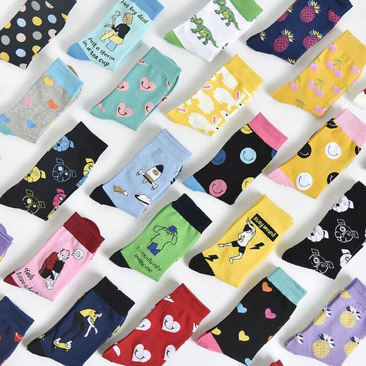 Herbstmode Straße Harajuku Stil lustige Socken Unisex Phantasie Obst Tier Kunst Mann Baumwollsocken süße glückliche Frau lange Socken Meias