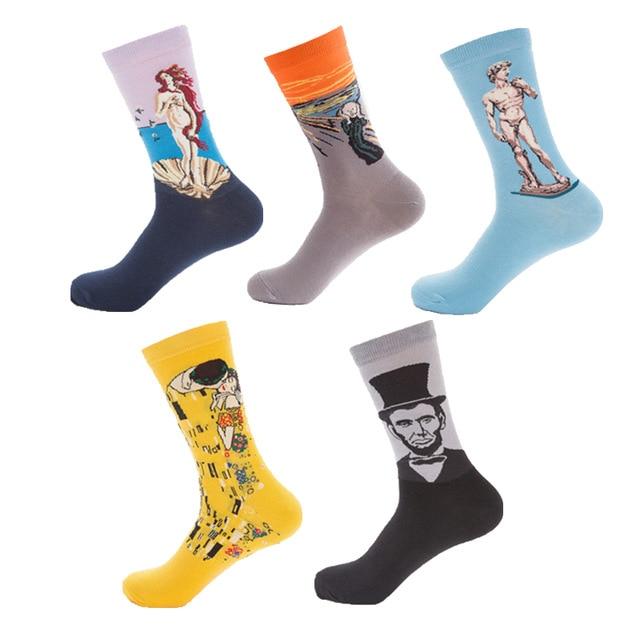 JULY'S SONG Happy Socks Men Funny Art Dress Socks Color Lot Men's Summer Fashion Socks Set Print Van Gogh Art Socks