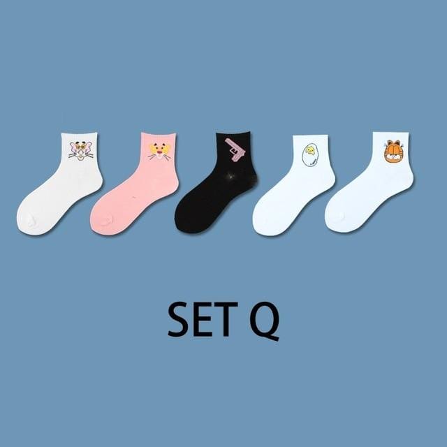 Ins Style – ensemble de chaussettes courtes à motifs d'animaux amusants pour femmes, 5 paires, dessin animé Ulzzang, cheville en coton respirant, Harajuku Cool Sox
