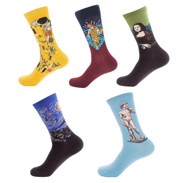 JULY'S SONG Happy Socks Herren Lustige Kunst-Kleider-Socken, Farblos, Herren-Sommermode-Socken-Set, Aufdruck, Van-Gogh-Kunst-Socken