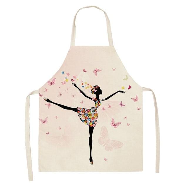 1Pcs Cotton Linen Flower Butterfly Girl Printed Kitchen Aprons for Women Home Cooking Baking Waist Bib Pinafore 53*65cm WQ0034