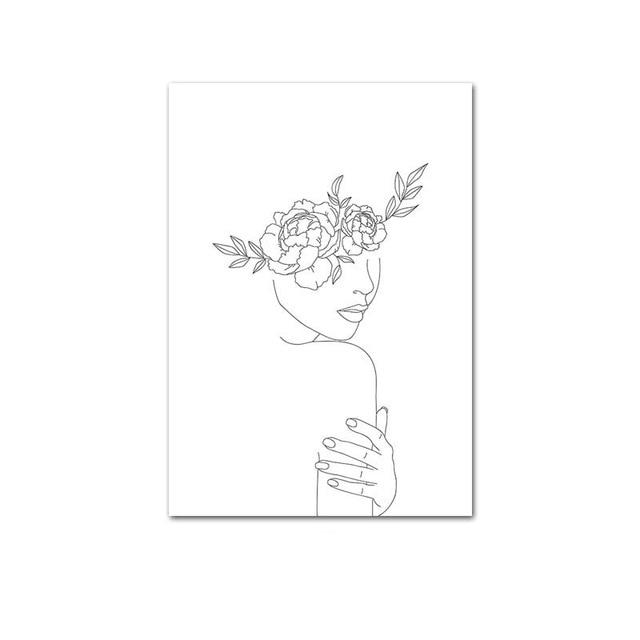 Canvas Sketch Picture, Canvas Drawing Poster, Head Flowers Prints