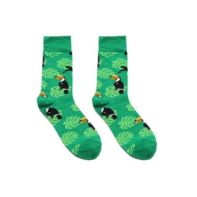 PEONFLY Men Fashion Printing Cartoon Crocodile Shark Zebra Dog Sloth Koala Flower Bird Colorful Socks Soft Comfort Cotton Socks