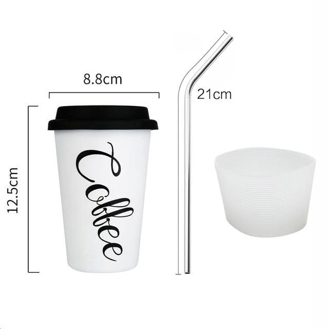 Tasses à café Tasses à café en acier inoxydable épaissie tasses à thé grande tasse de voyage tasse de Camping tasse à café avec manchon de tasse couvercle paille 450ml