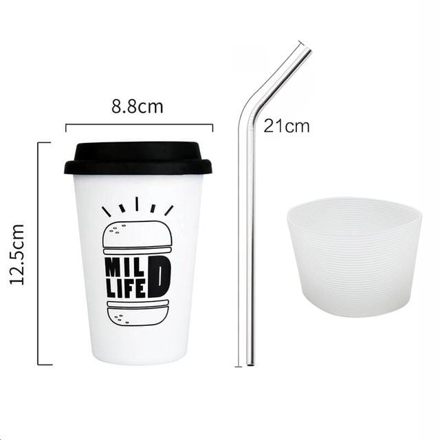 Coffee Mugs Thickened Stainless Steel Coffee Mugs Tea Cups Big Travel Mug Camping Mug Coffee Cup With Cup Sleeve Lid Straw 450ml