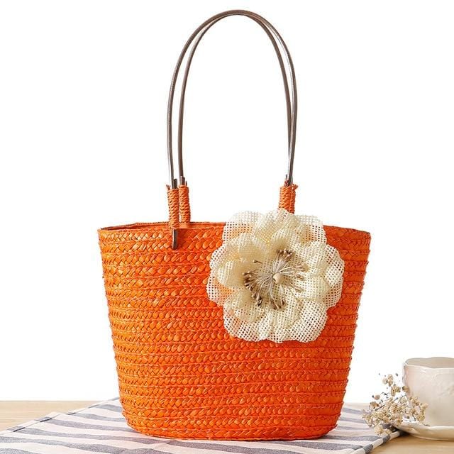 Women's Straw Handbag Flower Woven Summer Beach Messenger Tote Bag