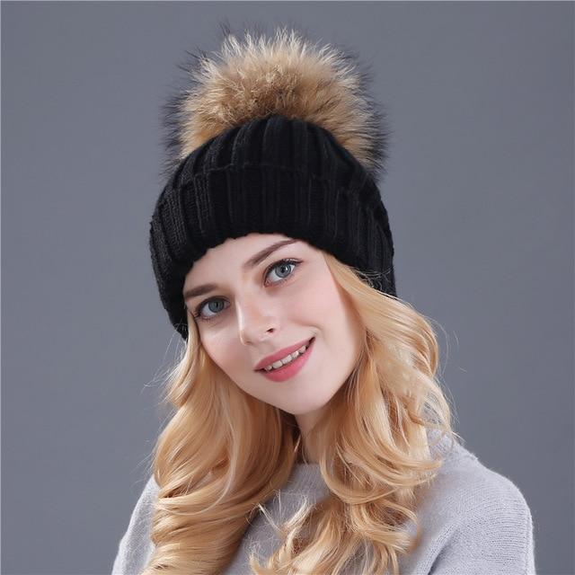 Xtrois vison et fourrure de renard casquette pom poms chapeau d'hiver pour femmes fille chapeau tricoté bonnets casquette flambant neuf épais femme casquette