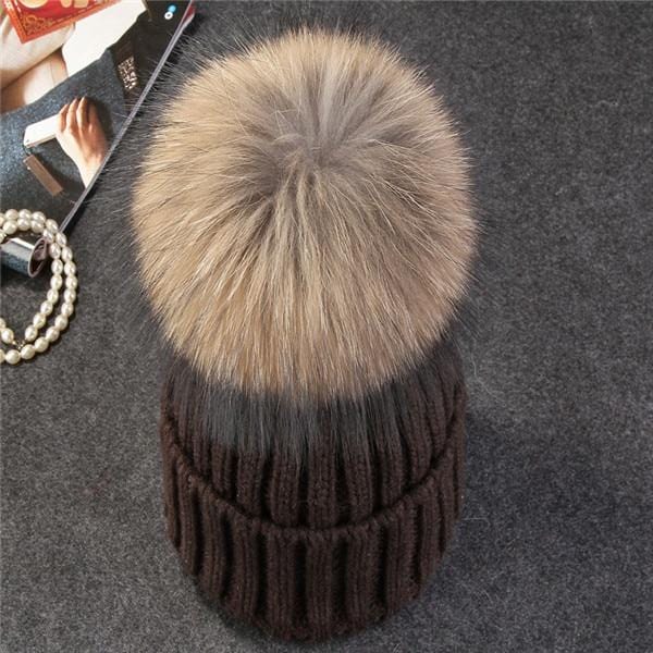 Xtrois vison et fourrure de renard casquette pom poms chapeau d'hiver pour femmes fille chapeau tricoté bonnets casquette flambant neuf épais femme casquette