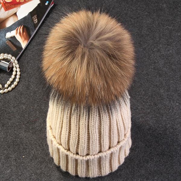 Xtrois vison et fourrure de renard casquette pom poms chapeau d'hiver pour femmes fille chapeau tricoté bonnets casquette flambant neuf épais femme casquette