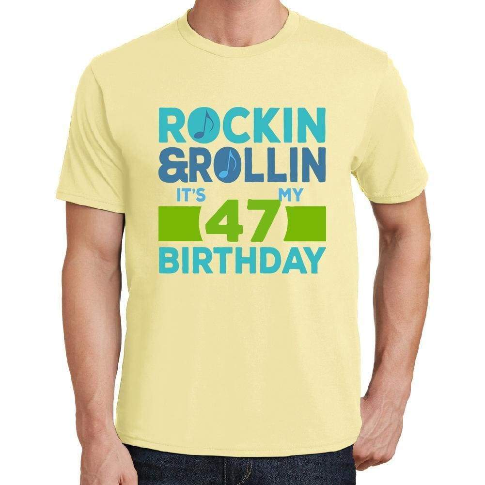 Rockin&rollin 47 Yellow Mens Short Sleeve Round Neck T-Shirt 00278 - Yellow / S - Casual