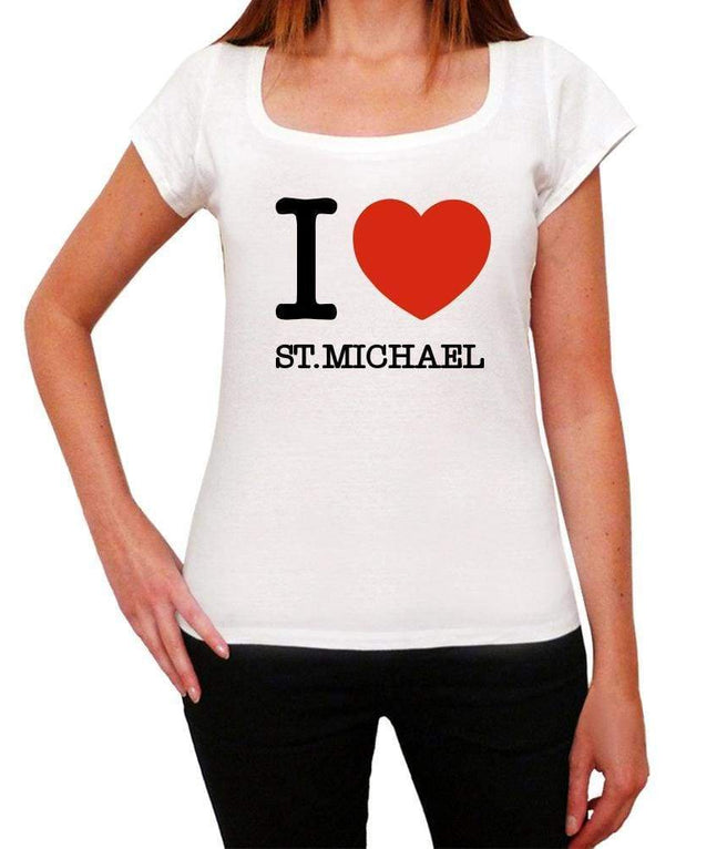 ST.MICHAEL, I Love City's, White, Women's Short Sleeve Round Neck T-shirt  00012