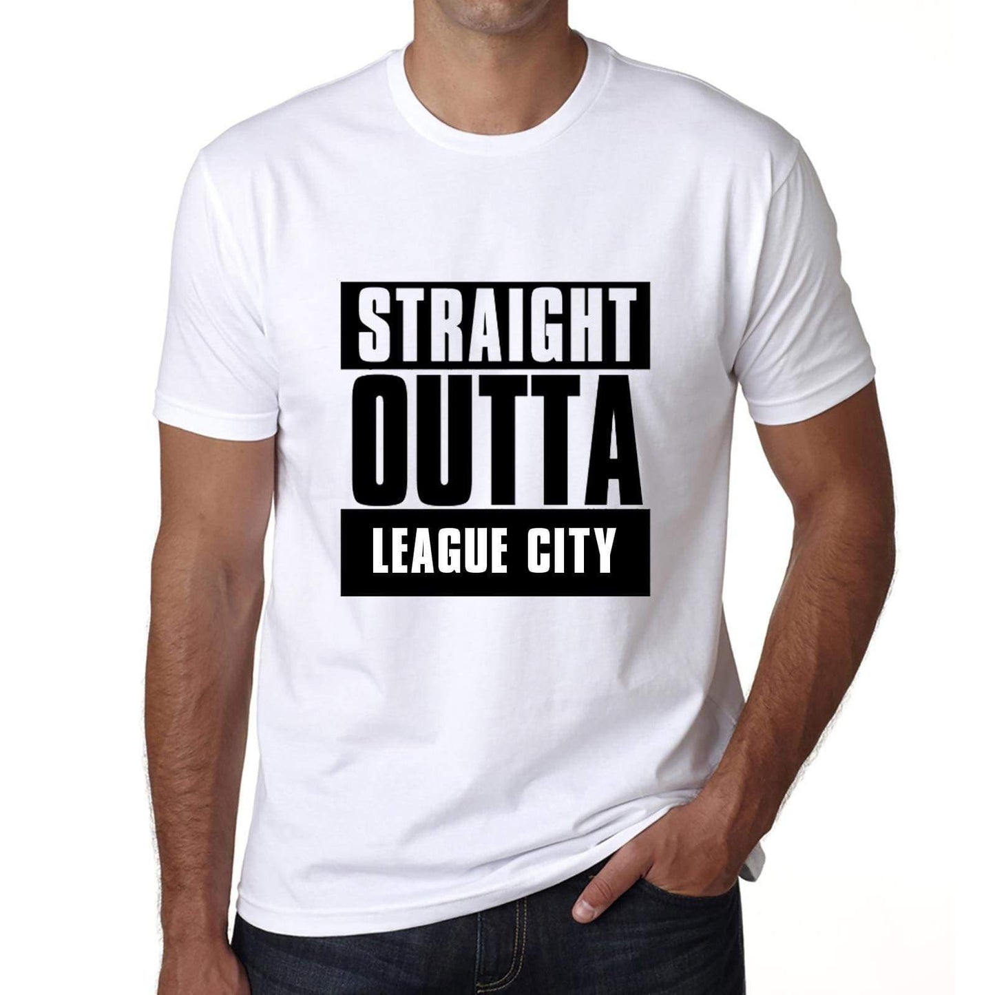 Straight Outta League City Mens Short Sleeve Round Neck T-Shirt 00027 - White / S - Casual