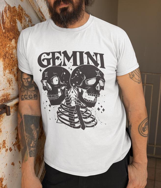 ULTRABASIC Men's Horoscope T-Shirt Gemini Skulls - Astrology