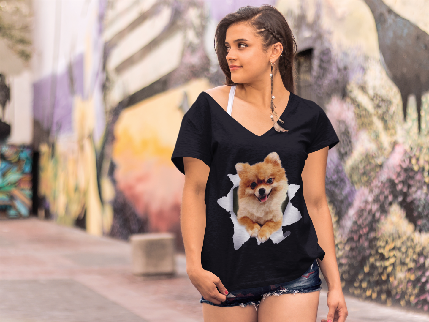 ULTRABASIC Graphic Women's T-Shirt Pomeranian - Cute Fluffy Dog - Vintage Shirt